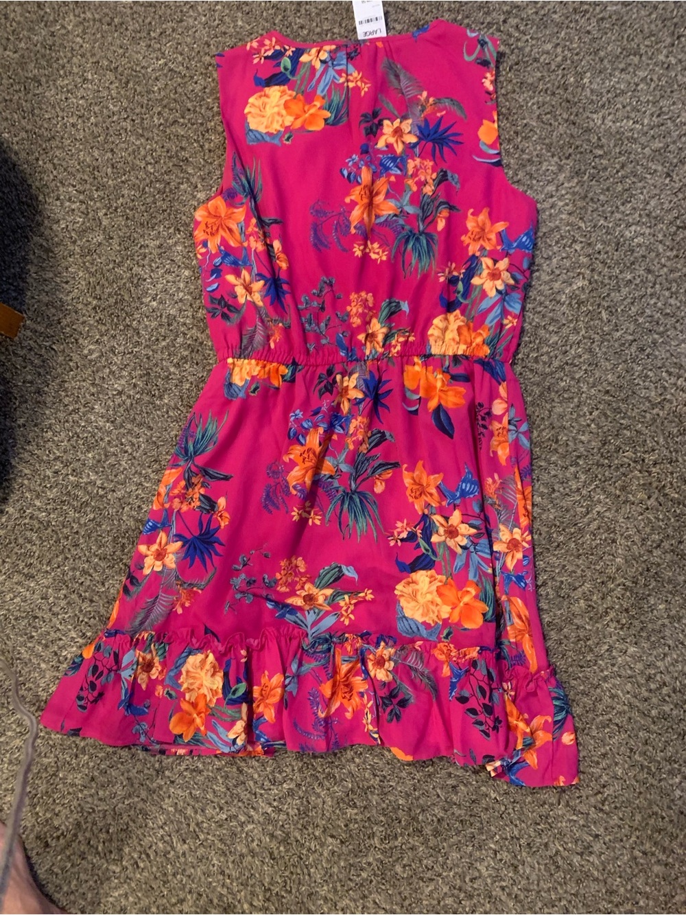 INC International Concepts Hot Pink Floral Ruffle Midi Dress